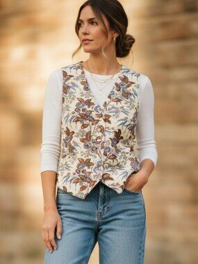 Tuckernuck Montrose Chintz Martine Vest XL NWT Brown Floral Button Front Lined